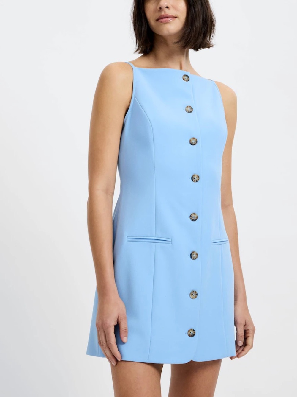 French Connection Sky Blue Sleeveless Button-Front Mini Dress